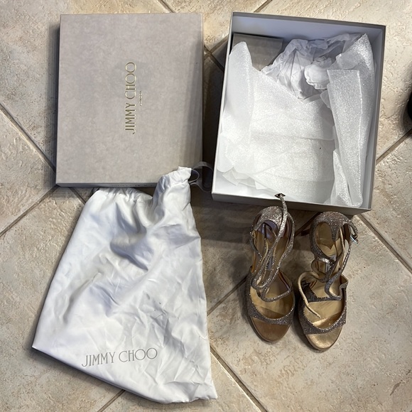 Jimmy Choo rose gold glitter, Lang heels - Picture 4 of 5